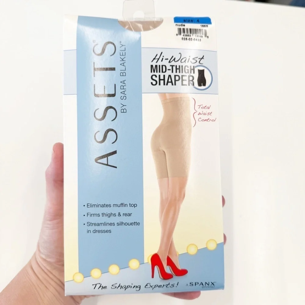 NWT Love Your Assets By Sara Blakely Nude Hi-Waist Mid-Thigh Shaper, Size 4 (XL)